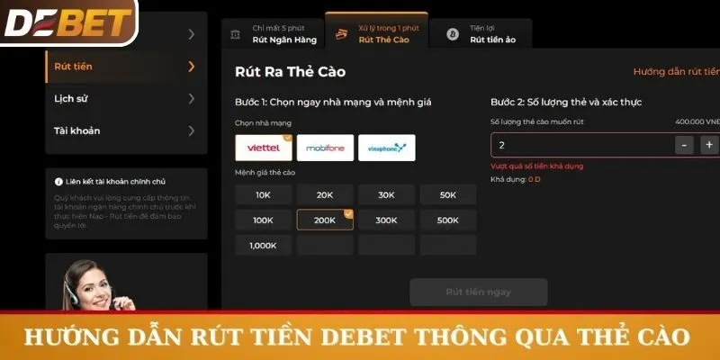 Hướng dẫn rút tiền Debet thông qua thẻ cào